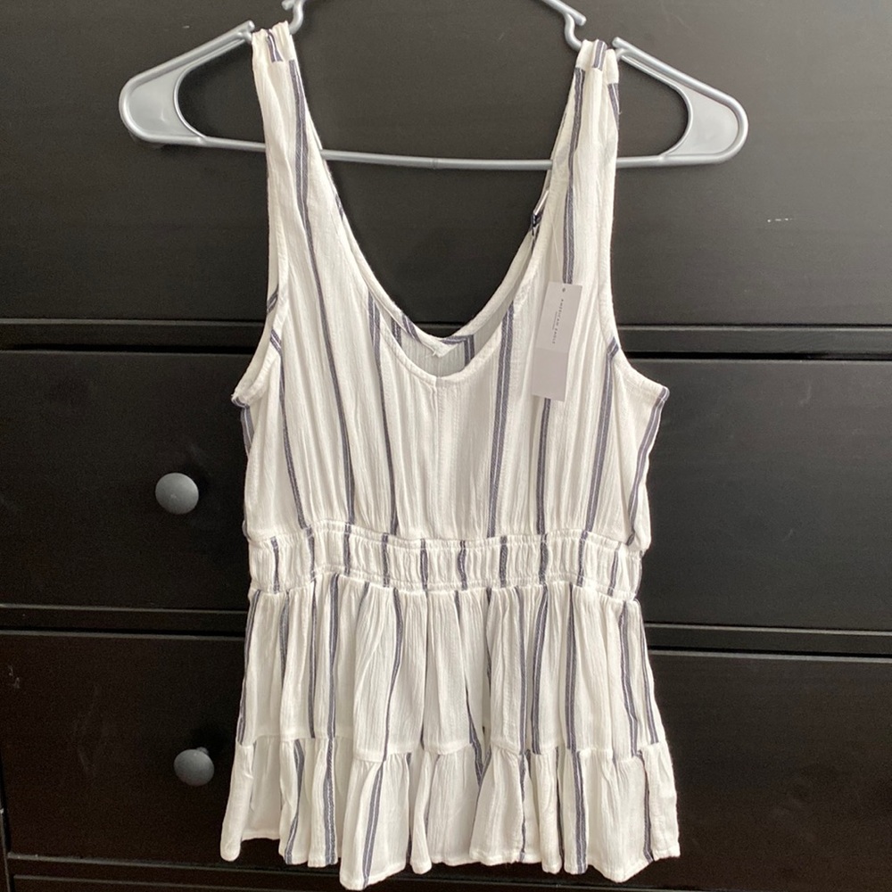Never been worn gray and white strip blouse